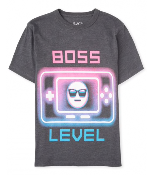 Childrens Place Grey Boss Levels Boys Graphic Tee